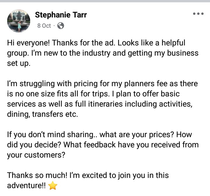 Real post from the group, example 1
