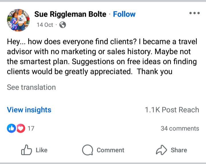 Real post from the group, example 15