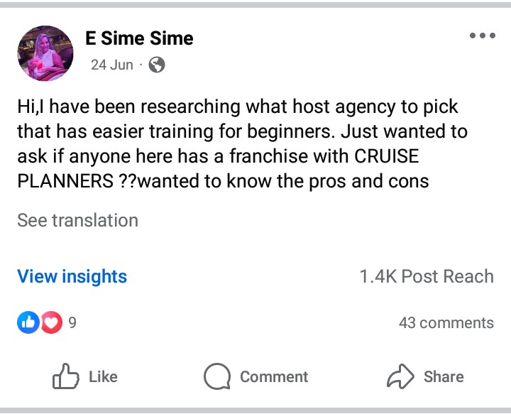 Real post from the group, example 9